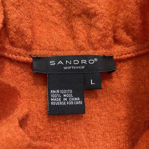 Sandro Jacket Womens Sz Large Orange Button Wool Long Sleeve Blazer Ruffles - Picture 7 of 8